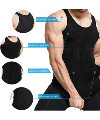 Men Plus Size Nylon Body Shaper Chest-Sport Workout Slimming Vest 2Pack - 2 Pack Black - CY18AR28YCL $35.74 Shapewear