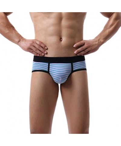 Elasticity Briefs Men's Soft Underpants Knickers Stripe Letter Embossing Shorts Underwear - Blue - C6193QCGR5K $12.01 Briefs