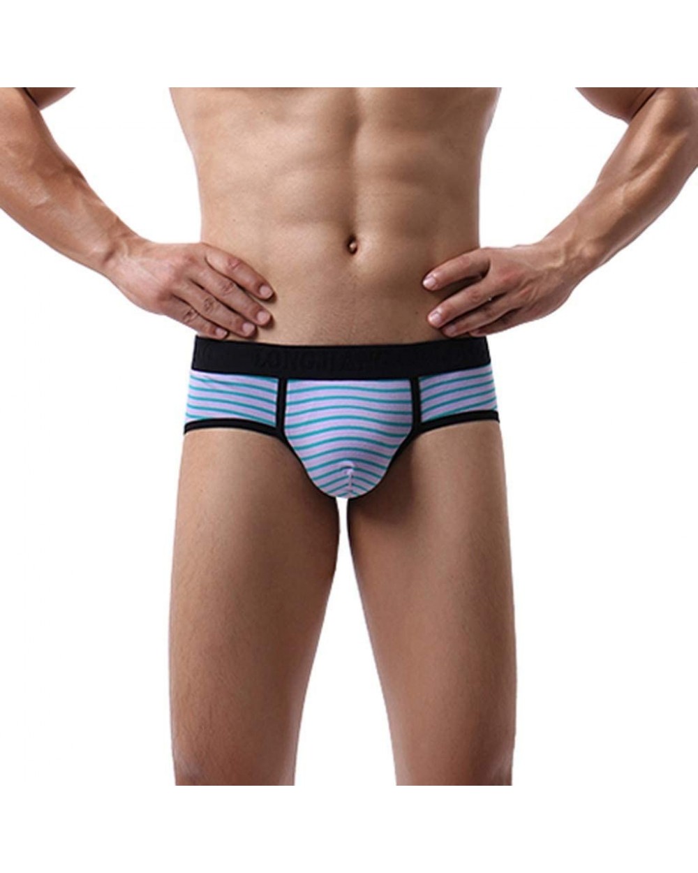 Elasticity Briefs Men's Soft Underpants Knickers Stripe Letter Embossing Shorts Underwear - Blue - C6193QCGR5K $12.01 Briefs