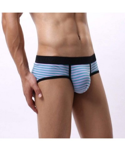 Elasticity Briefs Men's Soft Underpants Knickers Stripe Letter Embossing Shorts Underwear - Blue - C6193QCGR5K $12.01 Briefs