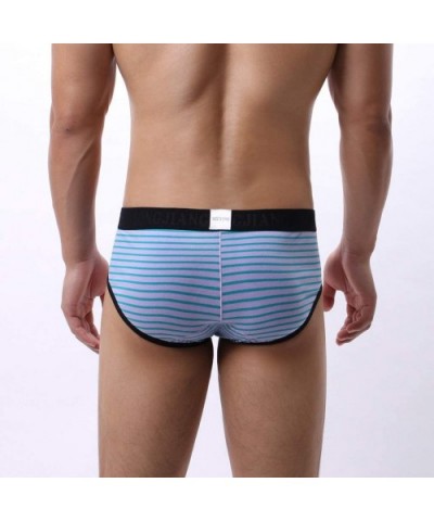 Elasticity Briefs Men's Soft Underpants Knickers Stripe Letter Embossing Shorts Underwear - Blue - C6193QCGR5K $12.01 Briefs