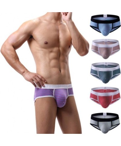 Elasticity Briefs Men's Soft Underpants Knickers Stripe Letter Embossing Shorts Underwear - Blue - C6193QCGR5K $12.01 Briefs