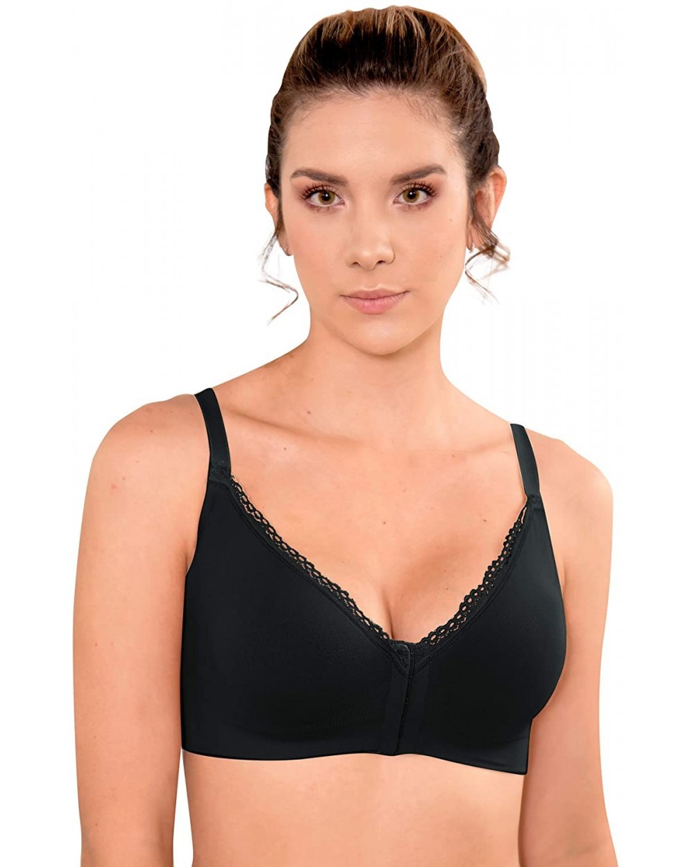 Women's Pima Cotton Front Closure Demi Bra - Black - CZ195K4KCM0 $78.01 Bras