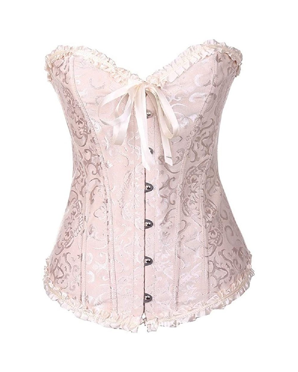 Women's Lace Up Boned Overbust Corset Bustier Bodyshaper Top Corsets for Women Lingerie - Apricot - CI18UNZIKCZ $34.39 Bustie...