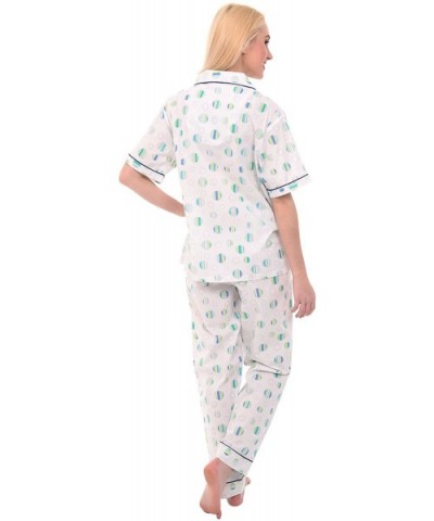 Women's Lightweight Button Down Pajama Set- Short Sleeved Polka Dot Cotton Pjs - Blue Striped Polka Dots - CV12LV2HC71 $40.00...