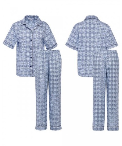 Women's Lightweight Button Down Pajama Set- Short Sleeved Polka Dot Cotton Pjs - Blue Striped Polka Dots - CV12LV2HC71 $40.00...