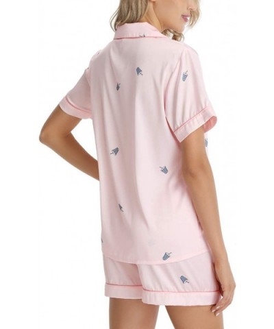 Women's Cute Drink Print Pajama Set Short Sleeve Satin Button Down V-Neck Sleepwear Loungwear - A-light Pink - C719482C0W4 $4...