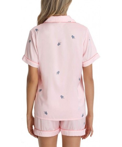 Women's Cute Drink Print Pajama Set Short Sleeve Satin Button Down V-Neck Sleepwear Loungwear - A-light Pink - C719482C0W4 $4...