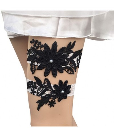 Lady 2019 Romantic Flower Rhinestones Wedding Bridal Lace Garter Set 2 Pcs - Style 18-black - CB187TWAX2Q $20.68 Garters & Ga...