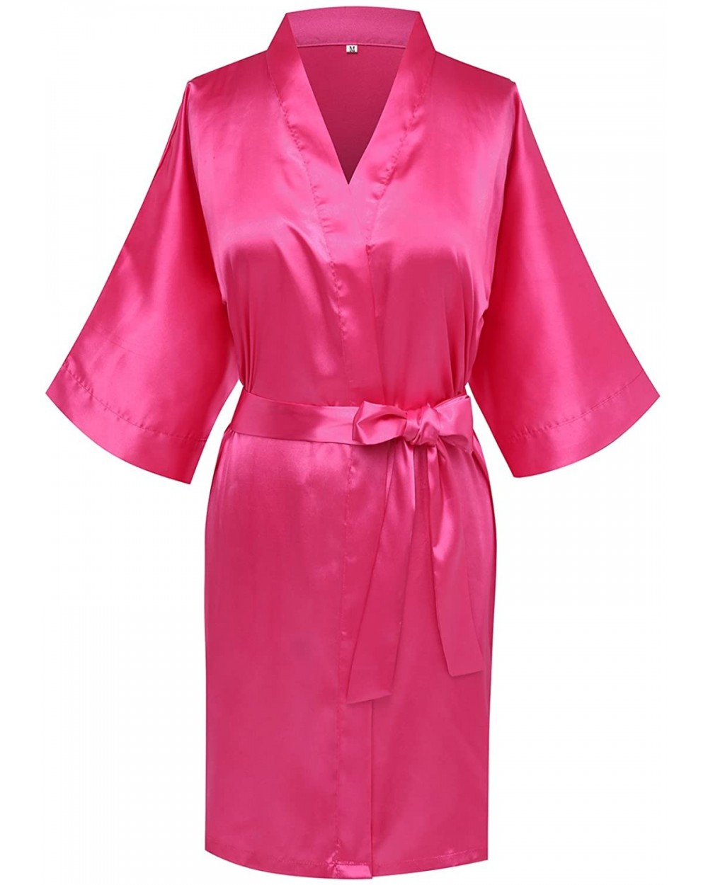 Women's Satin Short Kimono Bridemaid Robe Bathrobe for Wedding Party - Solid Nacarat - CT18KA6R6YO $16.65 Robes