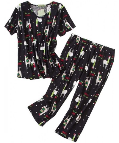 Women Pajama Set Sleepwear Tops with Capri Pants Casual and Fun Prints Pajama Sets - Black Llama - C318REYO6SM $35.98 Sets