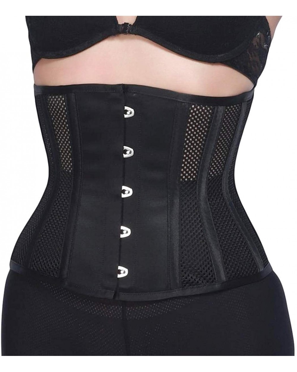 Women's Petite 12 Steel Boned Heavy Duty Waist Trainer Underbust Corset Short Torso Mesh Body Shaper (Grid Style) - Black - C...