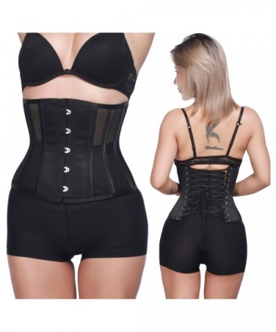 Women's Petite 12 Steel Boned Heavy Duty Waist Trainer Underbust Corset Short Torso Mesh Body Shaper (Grid Style) - Black - C...