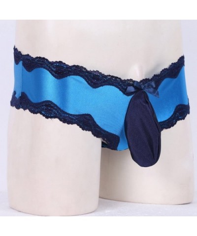 Men's Lingerie Lace Trim Bikini Briefs Underwear Underpants with Bulge Pouch - Blue - CI1859ICZKN $18.14 Briefs