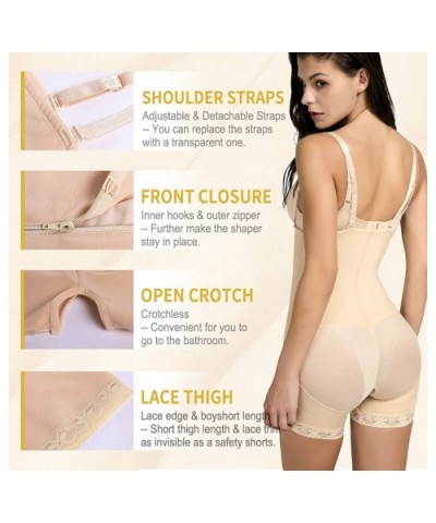 Women Full Body Shapewear Bodysuit Fajas Compression Garments After Liposuction Open Bust Shaper with Zipper - Beige - CL18YO...