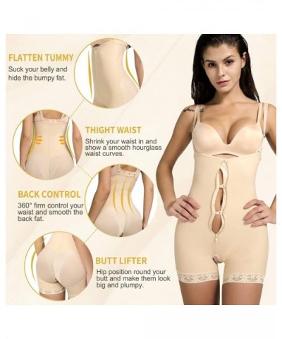 Women Full Body Shapewear Bodysuit Fajas Compression Garments After Liposuction Open Bust Shaper with Zipper - Beige - CL18YO...