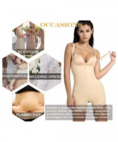 Women Full Body Shapewear Bodysuit Fajas Compression Garments After Liposuction Open Bust Shaper with Zipper - Beige - CL18YO...