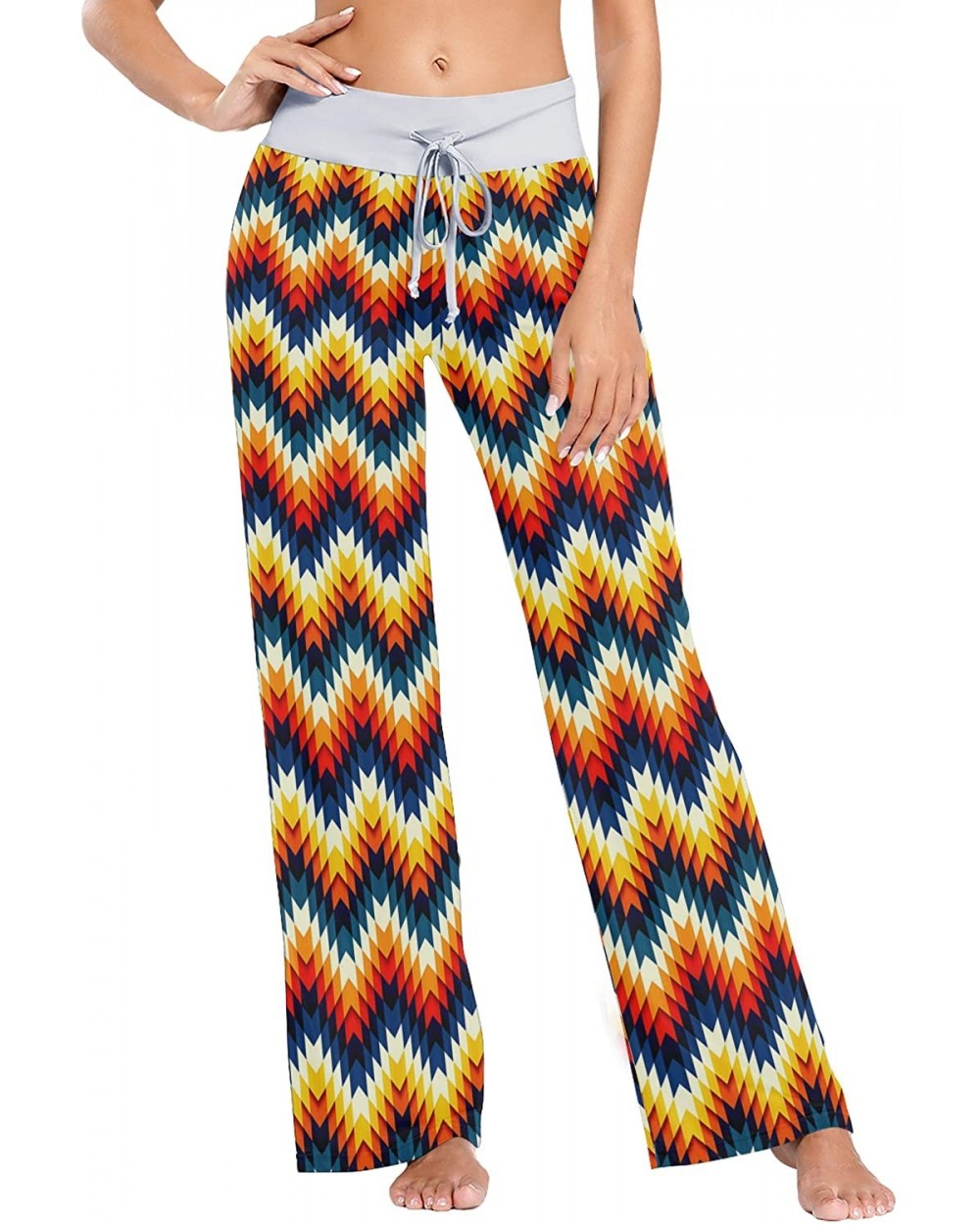 Women's Comfy Pajama Pants Drawstring Palazzo Lounge Pants Wide Leg Sleepwear - Navajo Southwest Native American Geometric - ...