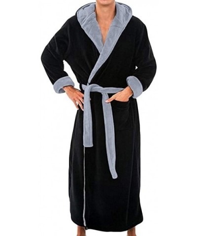 Men's Hooded Robe - Plush Shawl Kimono Bathrobe for Men Shawl Collar Fleece Bathrobe Spa Robe - Black - CS192IELRMY $41.60 Robes