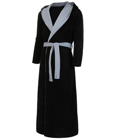 Men's Hooded Robe - Plush Shawl Kimono Bathrobe for Men Shawl Collar Fleece Bathrobe Spa Robe - Black - CS192IELRMY $41.60 Robes