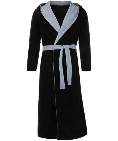 Men's Hooded Robe - Plush Shawl Kimono Bathrobe for Men Shawl Collar Fleece Bathrobe Spa Robe - Black - CS192IELRMY $41.60 Robes