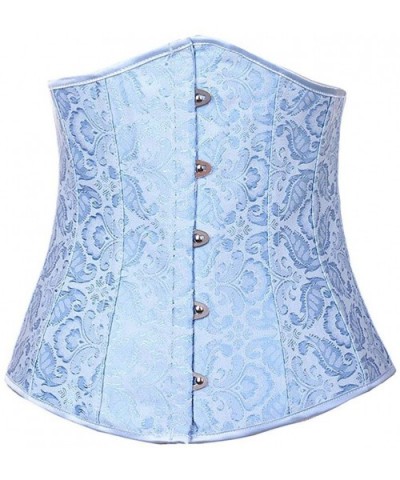 Women's Lace Up Boned Jacquard Brocade Underbust Corset Top Waist Cincher - Blue - C918I2YUOIY $43.65 Bustiers & Corsets