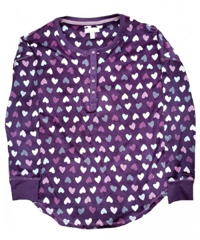 Hearts Purple Pearl Long Sleeve Fleece Sleep Top - C918YIOO4WY $41.46 Tops