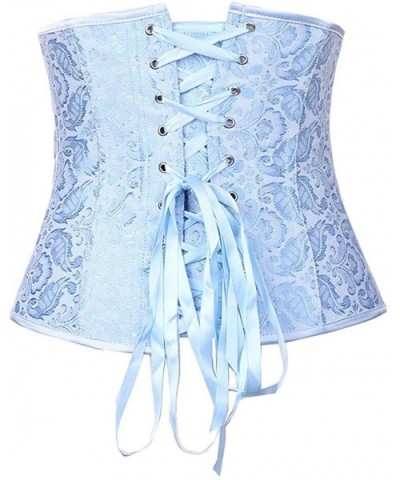 Women's Lace Up Boned Jacquard Brocade Underbust Corset Top Waist Cincher - Blue - C918I2YUOIY $43.65 Bustiers & Corsets