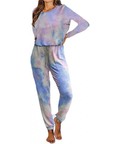 Women Homwear Jogging Pants Trousers Tie-Dyed Casual Long/Short-Sleeve Pajamas PJ Set - 7 - CX19D0RIKUH $59.88 Sets