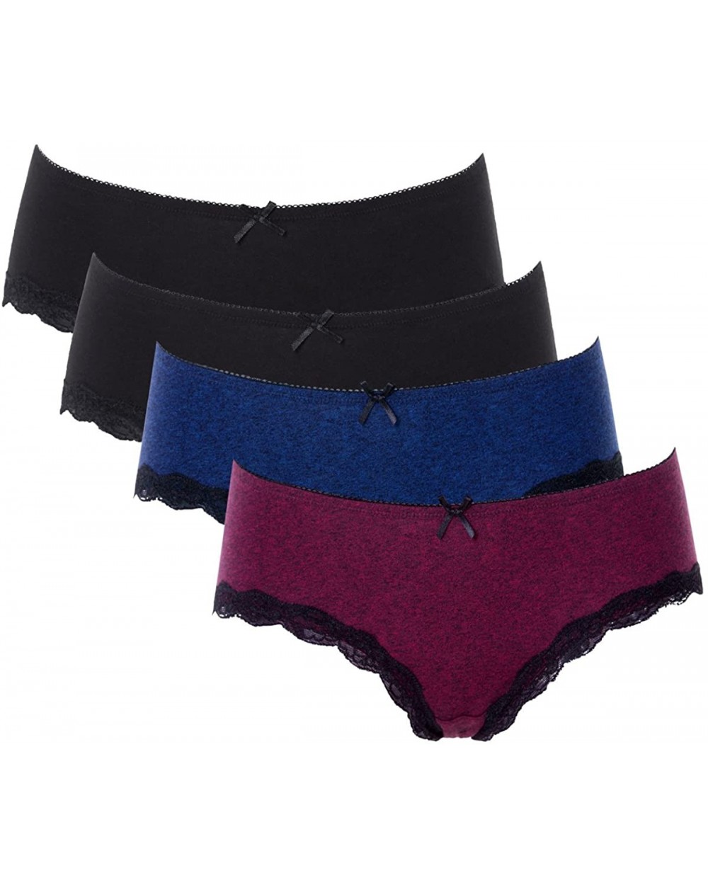 Womens Cotton Underwear Hipster Panties Lace Trim Briefs Pack of 4 - Lace Trim-black/Black/Wine/Blue - C718E7ISAEC $30.37 Pan...