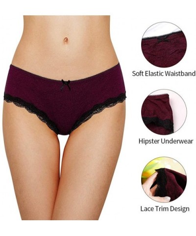 Womens Cotton Underwear Hipster Panties Lace Trim Briefs Pack of 4 - Lace Trim-black/Black/Wine/Blue - C718E7ISAEC $30.37 Pan...