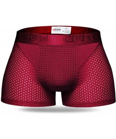 Mens Sexy Nylon Mesh Magnetic Therapy Health Care Breathable Inner Pants Underwear Briefs - Burgundy - CT18L7HYR60 $23.86 Briefs