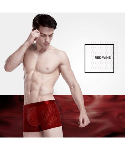 Mens Sexy Nylon Mesh Magnetic Therapy Health Care Breathable Inner Pants Underwear Briefs - Burgundy - CT18L7HYR60 $23.86 Briefs