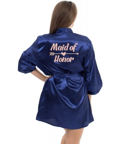 Satin Robe for Bride Bridesmaid Party with Rose-Gold Glitter - Navy_blue-maid_of_honor - CL190T2NS9H $37.90 Robes