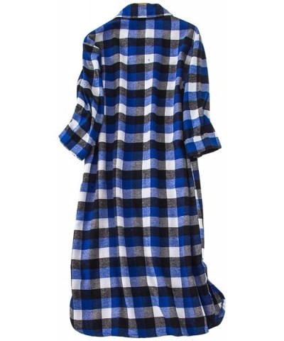 Women Cotton Flannel Knee-Length Nightgowns 3/4 Sleeve Plaid Sleep Dress Plus Size Night Shirt(S-5X) - Blue 495 - CL18RG6GWHC...