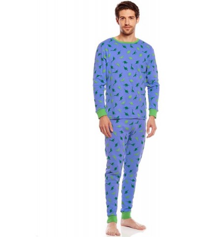 Men's Pajamas Fitted 2 Piece PJ's Set 100% Cotton Sleep Pants Sleepwear (XSmall-XXLarge) - Dino Blue - C6185XD723Z $44.36 Sle...