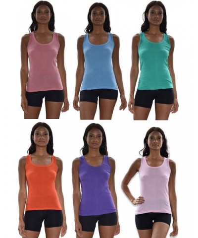 Tank Tops for Women- 6 Pack & 12 Pack Cotton -Flex Tank Tops - 6 Pack - Assorted a - CQ18Y9A32TH $41.38 Camisoles & Tanks