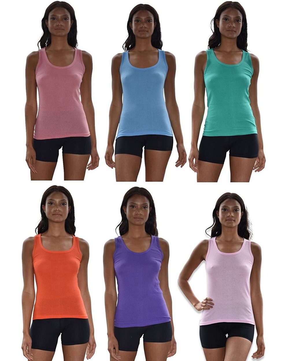 Tank Tops for Women- 6 Pack & 12 Pack Cotton -Flex Tank Tops - 6 Pack - Assorted a - CQ18Y9A32TH $41.38 Camisoles & Tanks