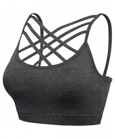 Padded Seamless Triple Criss Cross Bralette Cutout Caged Cami Crop Top for Women- Plus Size - [A003] Charcoal - C318DCQRLSZ $...