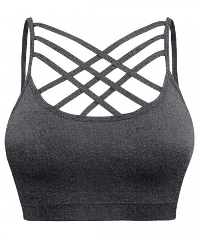 Padded Seamless Triple Criss Cross Bralette Cutout Caged Cami Crop Top for Women- Plus Size - [A003] Charcoal - C318DCQRLSZ $...