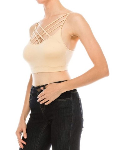 Padded Seamless Triple Criss Cross Bralette Cutout Caged Cami Crop Top for Women- Plus Size - [A003] Charcoal - C318DCQRLSZ $...