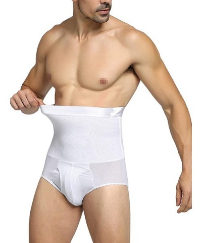 Men's Shapewear High Waist Tummy Leg Control Briefs Anti-Curling Slimming Body Shaper - White-1-steel-bones - C11920Z0ED2 $27...