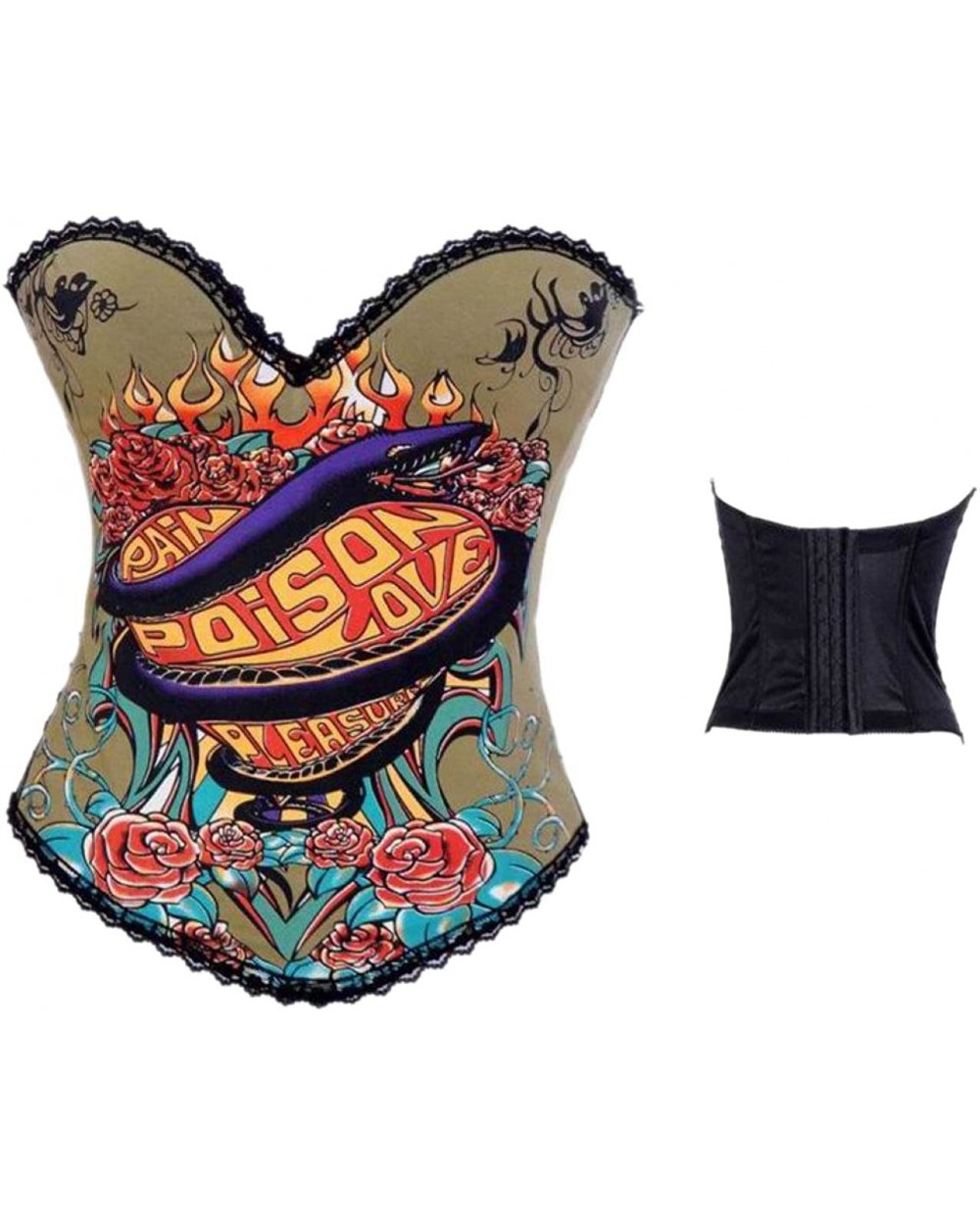 Poison Love Tattoo Print Corset - CD120IYYS89 $47.88 Bustiers & Corsets