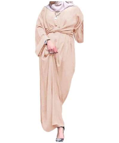 Women's Islamic Solid-Colored Dubai Muslim Arab Kaftans with Belt - Apricot - CL1908CNCE8 $60.31 Robes