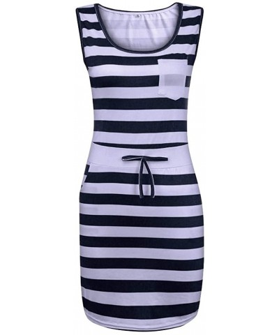 Women Summer Casual Sleeveless Stripe T Shirts Dress Tunic Waist Dresses - Black - CO198RMHX4W $24.80 Robes