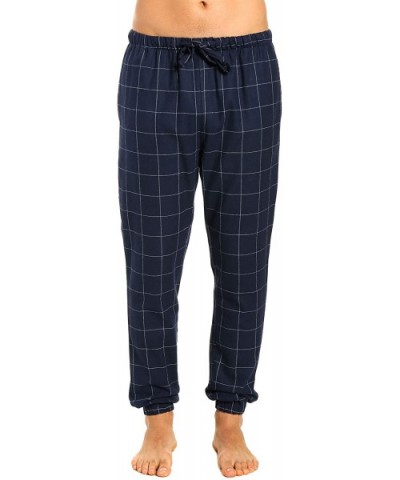 Mens 100% Cotton Flannel Jogger Lounge Pants - Windowpane Checks - Navy - CM182ZE30H6 $33.04 Sleep Bottoms