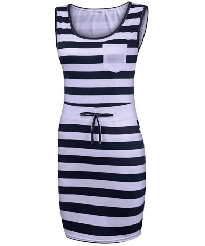 Women Summer Casual Sleeveless Stripe T Shirts Dress Tunic Waist Dresses - Black - CO198RMHX4W $24.80 Robes