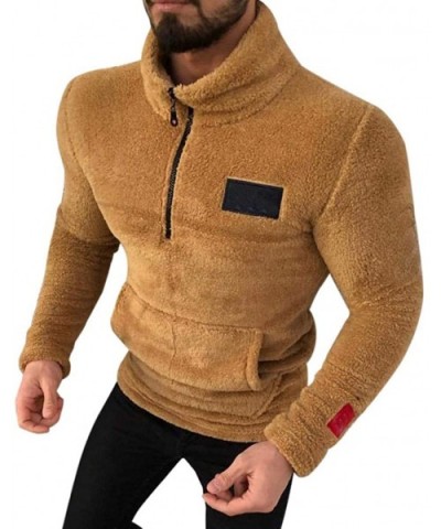 Men's 1/4 Zipper Pure-Colour Fleece Coat Solid Color Plush Pullover Sweatshirt - Coffee - CQ18A485UZD $40.87 Thermal Underwear