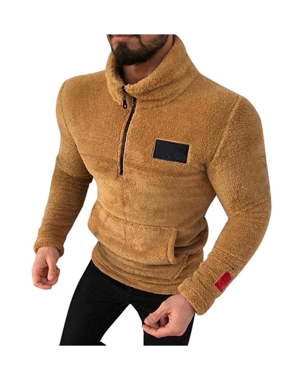 Men's 1/4 Zipper Pure-Colour Fleece Coat Solid Color Plush Pullover Sweatshirt - Coffee - CQ18A485UZD $40.87 Thermal Underwear