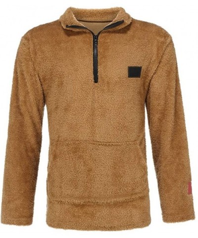 Men's 1/4 Zipper Pure-Colour Fleece Coat Solid Color Plush Pullover Sweatshirt - Coffee - CQ18A485UZD $40.87 Thermal Underwear